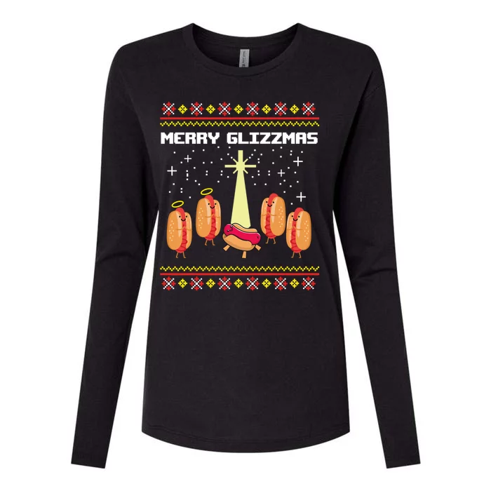 Merry Glizzmas Tacky Funny Merry Christmas Hot Dogs Womens Cotton Relaxed Long Sleeve T-Shirt