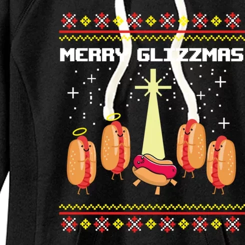 Merry Glizzmas Tacky Funny Merry Christmas Hot Dogs Women's Fleece Hoodie