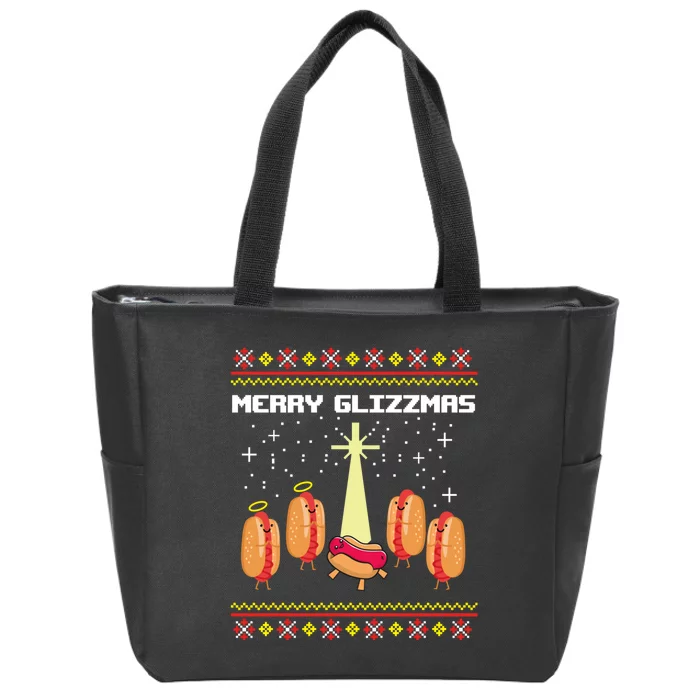 Merry Glizzmas Tacky Funny Merry Christmas Hot Dogs Zip Tote Bag