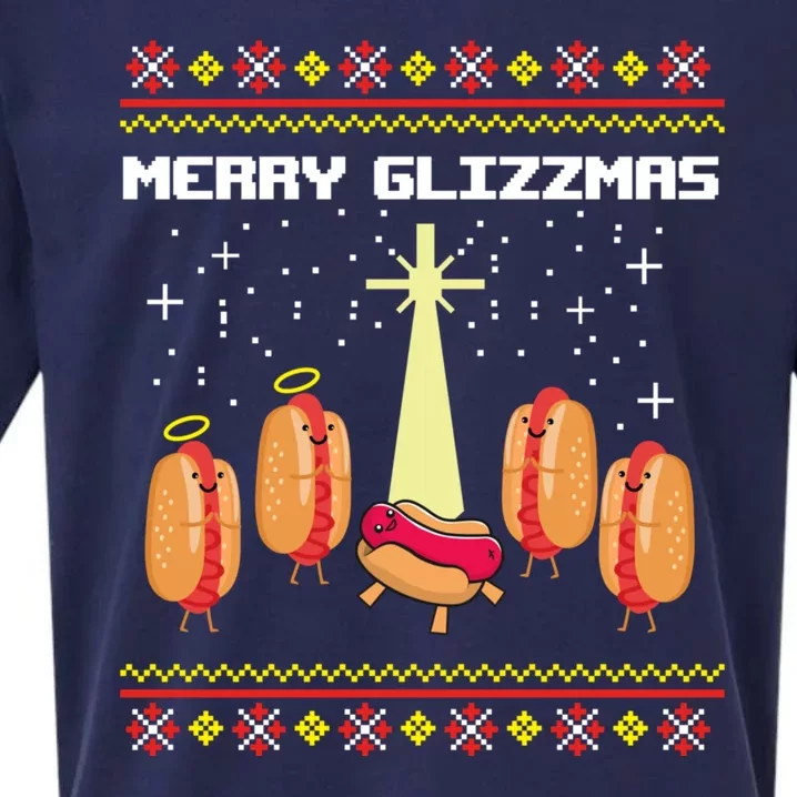 Merry Glizzmas Tacky Funny Merry Christmas Hot Dogs Sueded Cloud Jersey T-Shirt