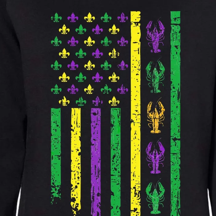 Mardi Gras Us American Flag With Crawfish New Orleans Womens California Wash Sweatshirt