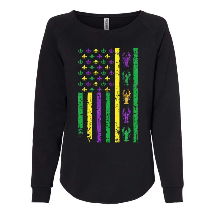 Mardi Gras Us American Flag With Crawfish New Orleans Womens California Wash Sweatshirt