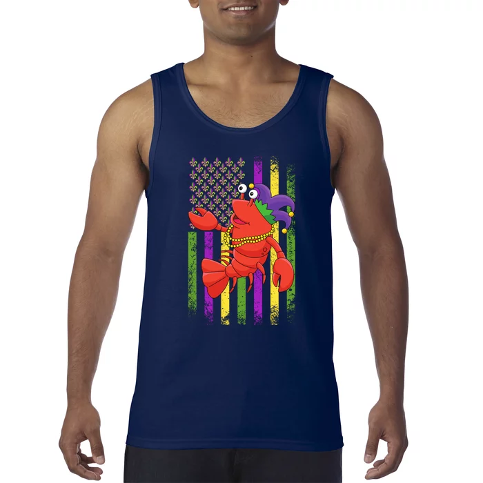 Mardi Gras Us American Flag With Crawfish New Orleans Tank Top