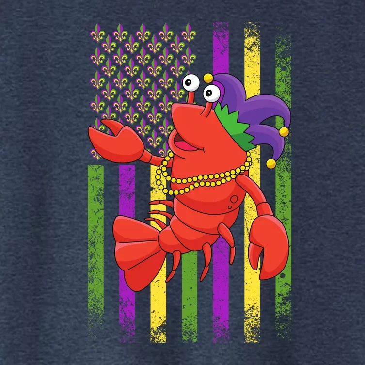 Mardi Gras Us American Flag With Crawfish New Orleans Women's Crop Top Tee