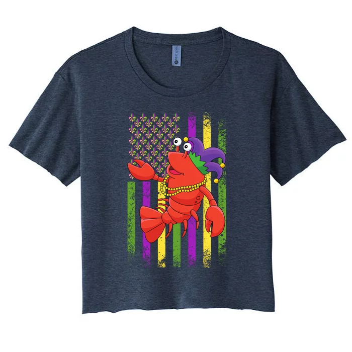 Mardi Gras Us American Flag With Crawfish New Orleans Women's Crop Top Tee