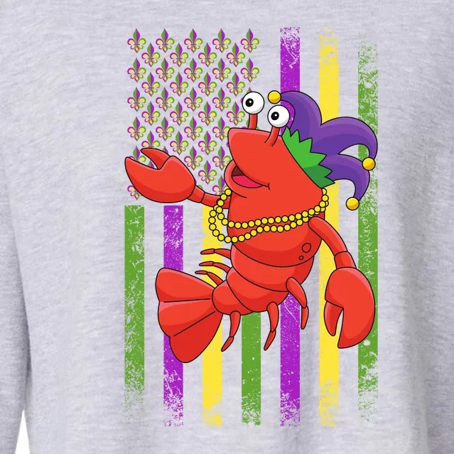 Mardi Gras Us American Flag With Crawfish New Orleans Cropped Pullover Crew