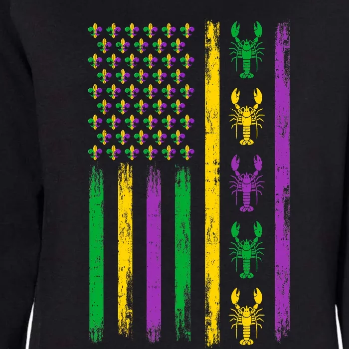 Mardi Gras Us American Flag With Crawfish New Orleans Womens California Wash Sweatshirt