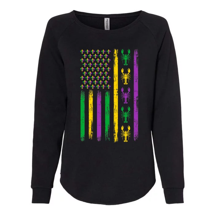 Mardi Gras Us American Flag With Crawfish New Orleans Womens California Wash Sweatshirt