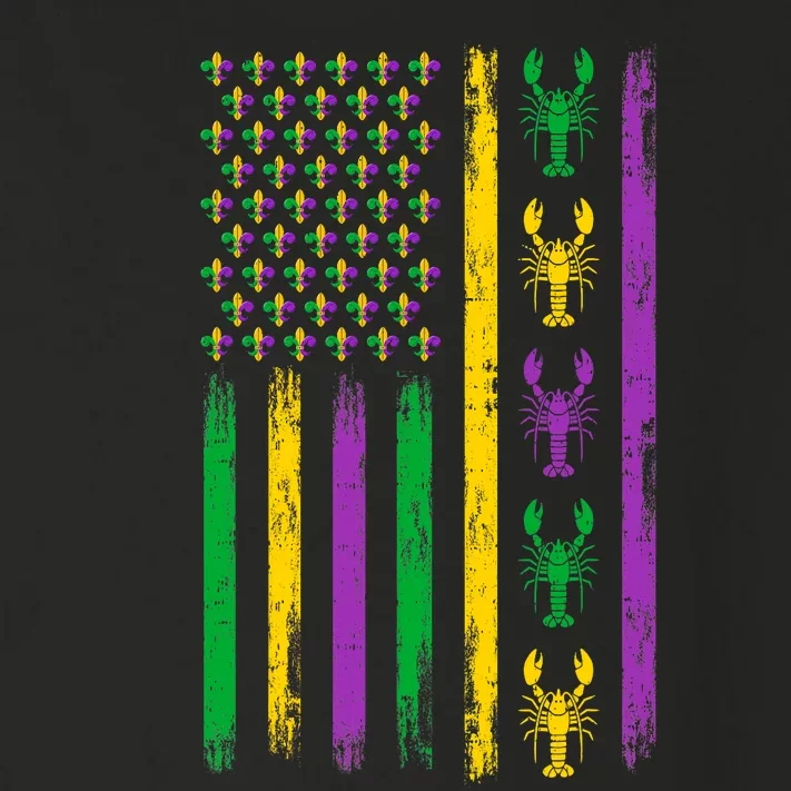 Mardi Gras Us American Flag With Crawfish New Orleans Toddler Long Sleeve Shirt