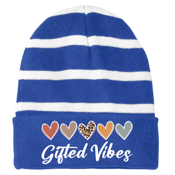 Matching Gifted Vibes Teacher Education Team School Squad Gift Striped Beanie with Solid Band