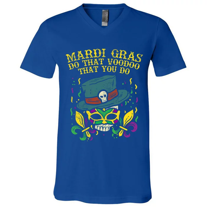 Mardi Gras Voodoo Skull Funny Nola New Orleans Carnival Gift Meaningful Gift V-Neck T-Shirt