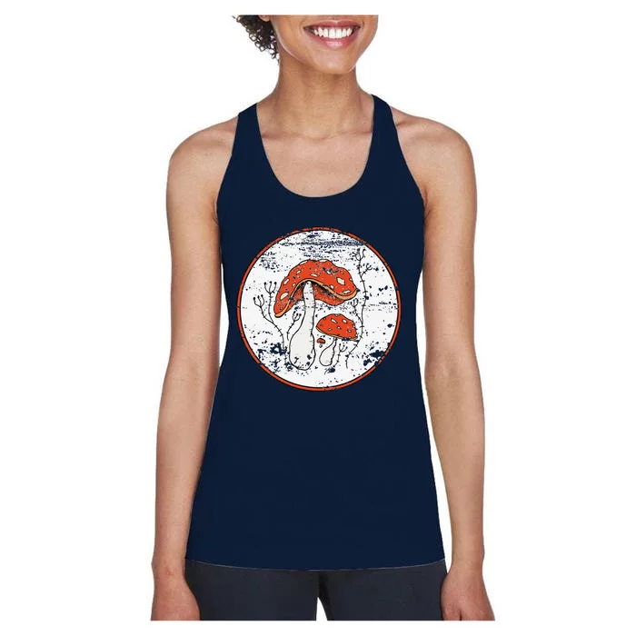 Mushroom Graphic Vintage Mycology Earth Day Gift Women's Racerback Tank