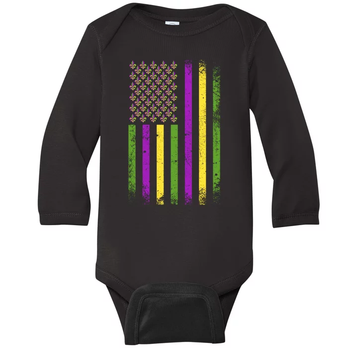 Mardi Gras Vintage Flag Celebration Baby Long Sleeve Bodysuit