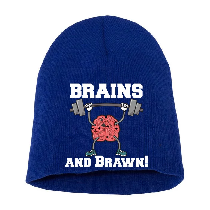 Men Gym Workout Brains And Brawn! Gift Short Acrylic Beanie