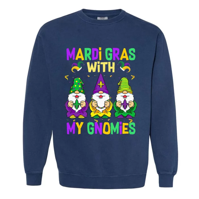 Mardi Gras With My Gnomies 2024 Mardi Gras Beads Gnomes Garment-Dyed Sweatshirt