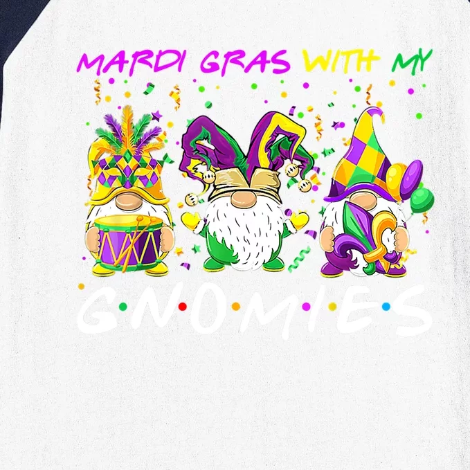 Mardi Gras With My Gnomies Three Gnome Costume Cute Gift Baseball Sleeve Shirt