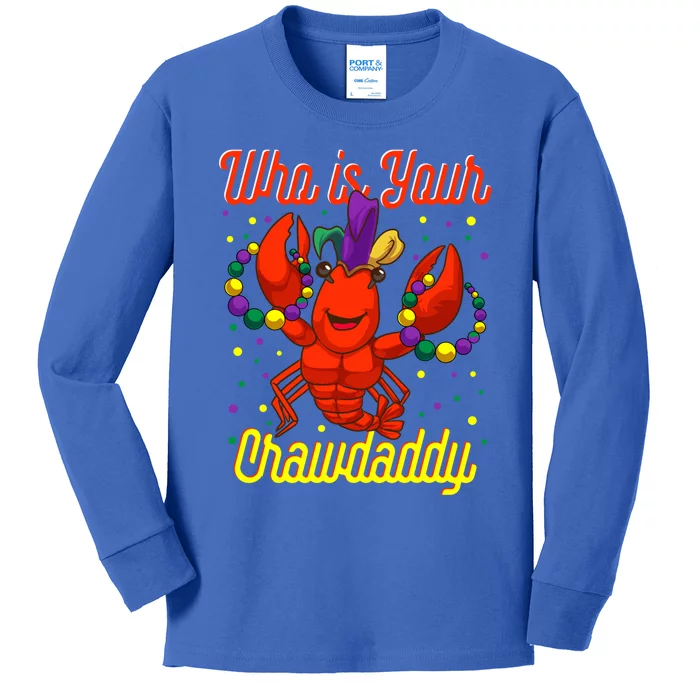 Mardi Gras Who's Your Crawdaddy Beads Jester Hat New Orleans Cool Gift Kids Long Sleeve Shirt