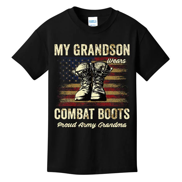 My Grandson Wears Combat Boots Proud Army Grandma Veteran Kids T-Shirt