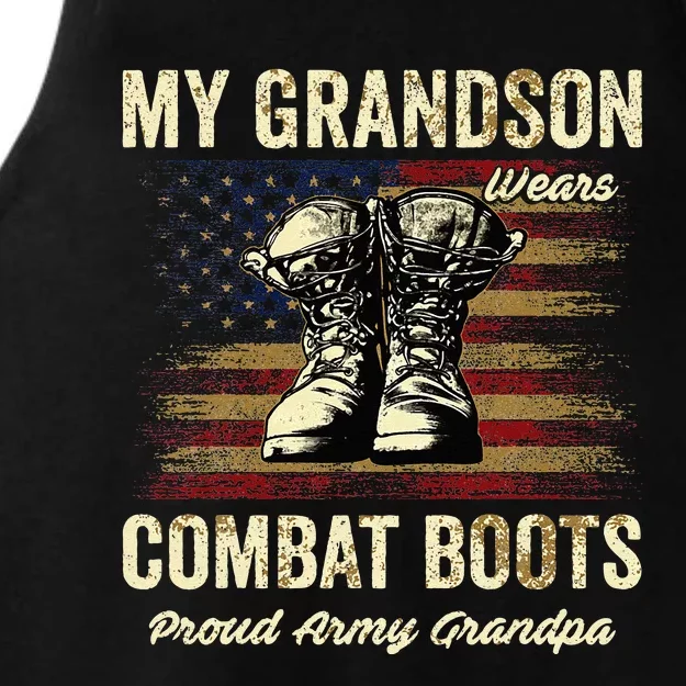 My Grandson Wears Combat Boots Proud Army Grandpa Veteran Ladies Tri-Blend Wicking Tank