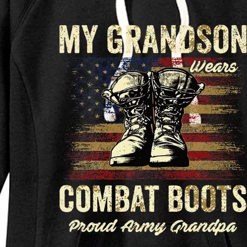 My Grandson Wears Combat Boots Proud Army Grandpa Veteran Women's Fleece Hoodie