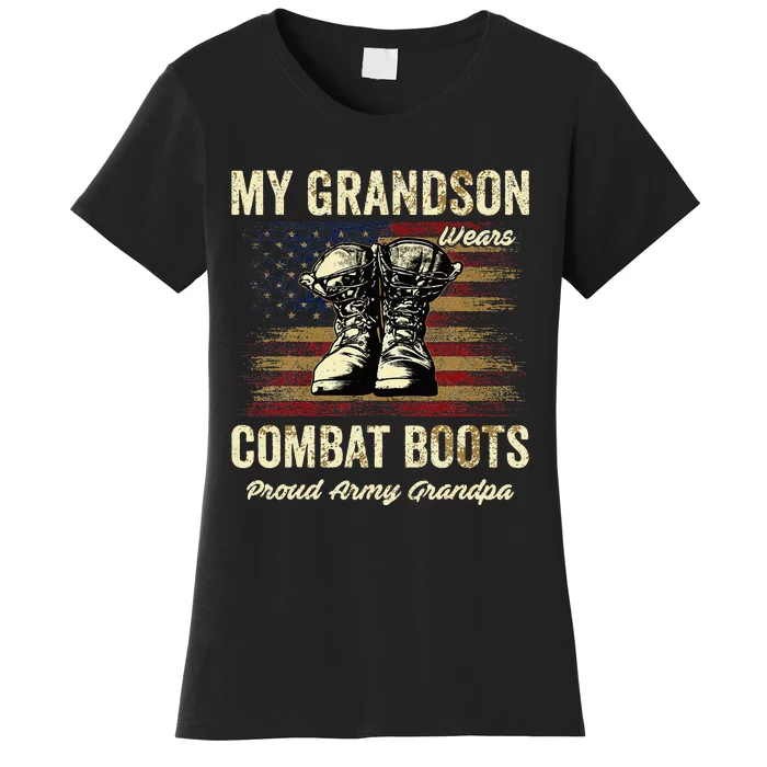 My Grandson Wears Combat Boots Proud Army Grandpa Veteran Women's T-Shirt