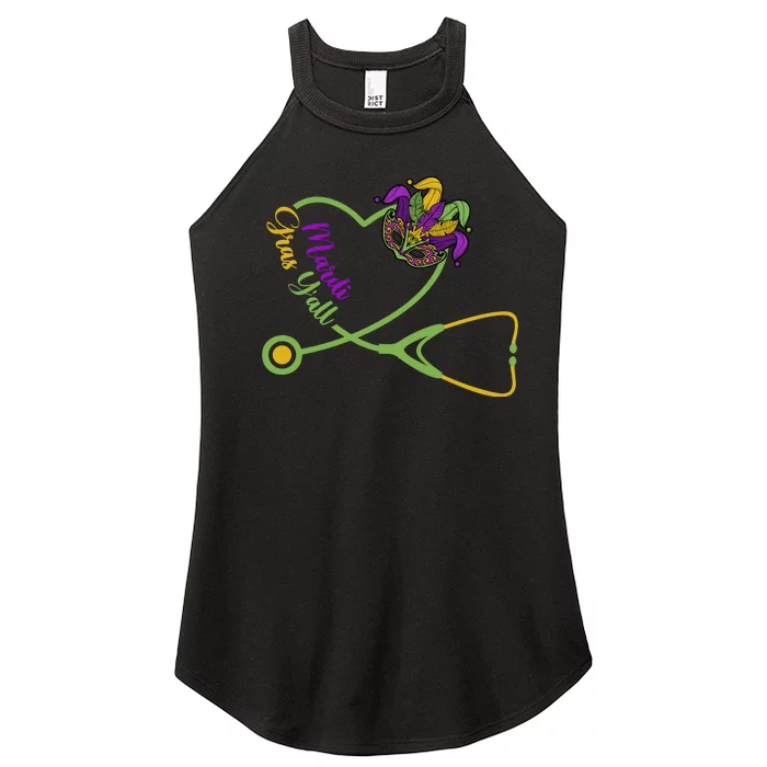 Mardi Gras YAll Stethoscope Cute Nurse Women’s Perfect Tri Rocker Tank