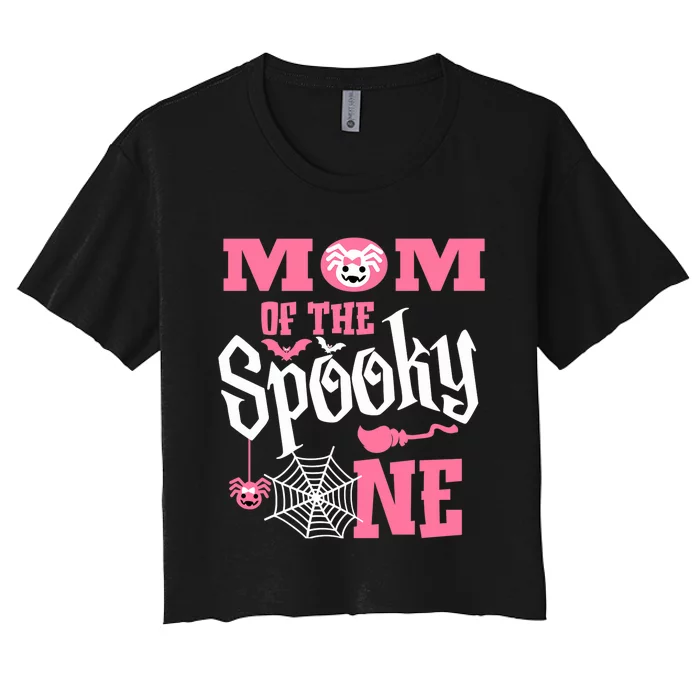 Mom Halloween 1st Birthday Matching Family Spooky One Girl Women's Crop Top Tee