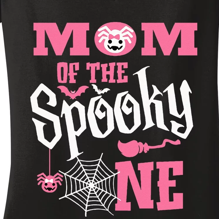 Mom Halloween 1st Birthday Matching Family Spooky One Girl Women's V-Neck T-Shirt