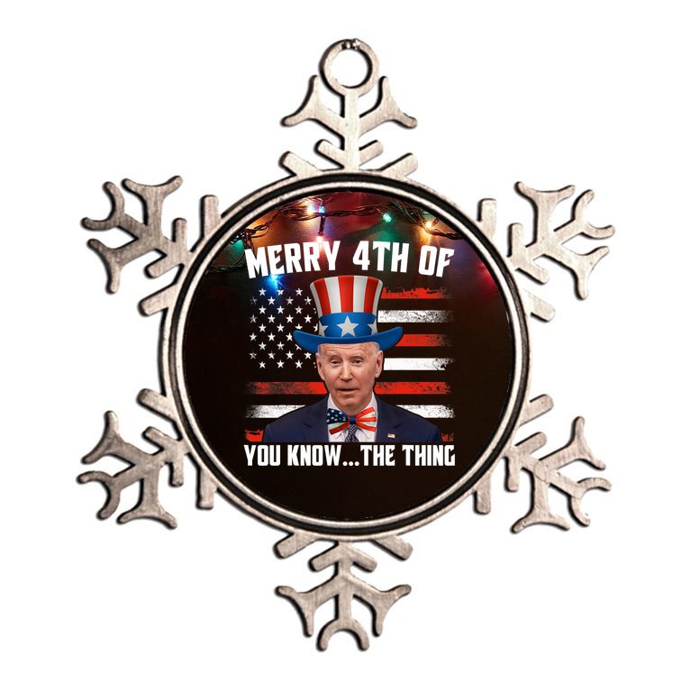 Merry Happy 4th Of You Know The Thing Funny Biden Confused Metallic Star Ornament