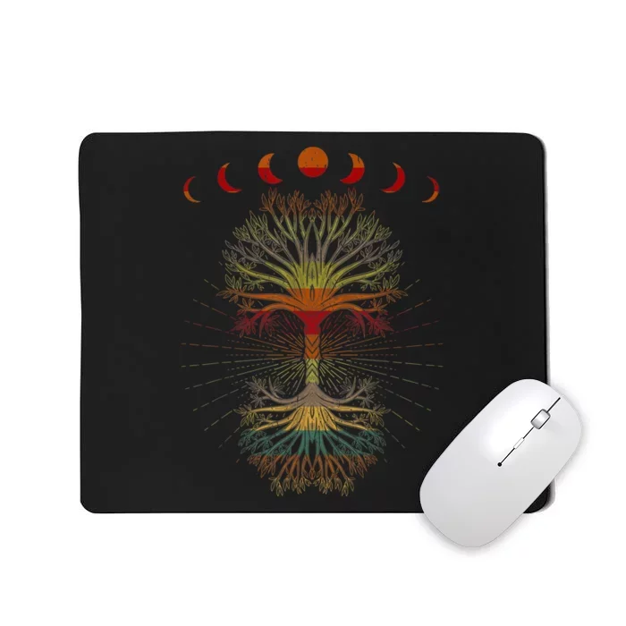 Moon Hippie 60s 70s Vibe Trees Of Life Retro Graphic Mousepad