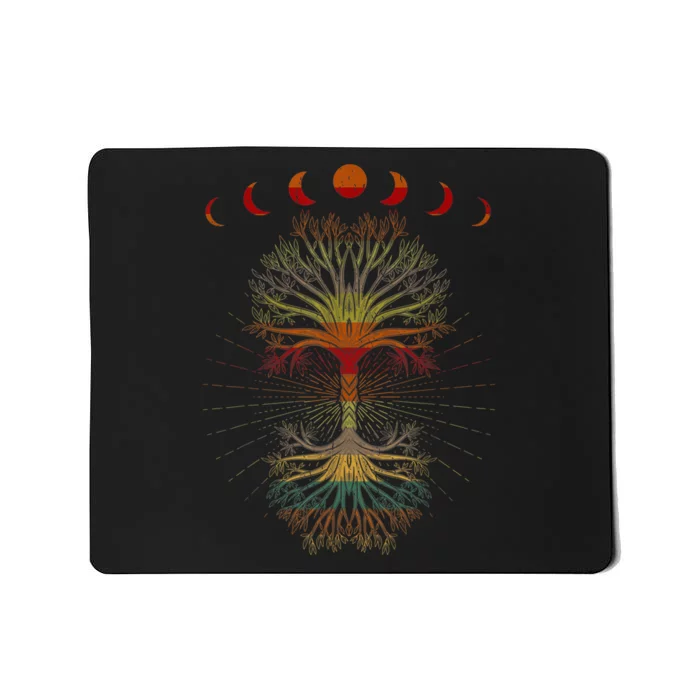 Moon Hippie 60s 70s Vibe Trees Of Life Retro Graphic Mousepad