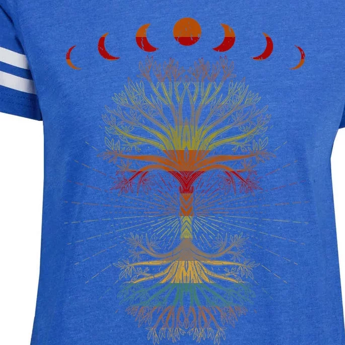 Moon Hippie 60s 70s Vibe Trees Of Life Retro Graphic Enza Ladies Jersey Football T-Shirt