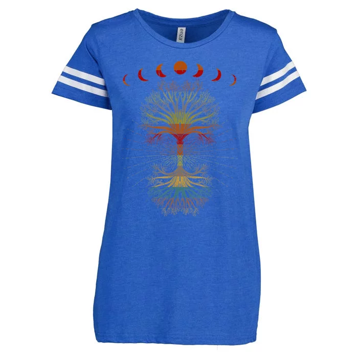 Moon Hippie 60s 70s Vibe Trees Of Life Retro Graphic Enza Ladies Jersey Football T-Shirt