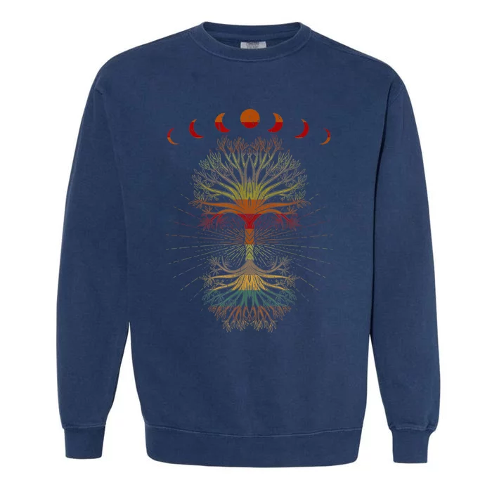 Moon Hippie 60s 70s Vibe Trees Of Life Retro Graphic Garment-Dyed Sweatshirt