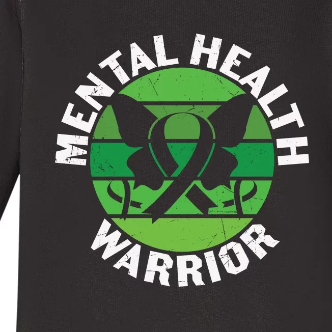 Mental Health Awareness Funny Mental Health Warrior Gift Baby Long Sleeve Bodysuit