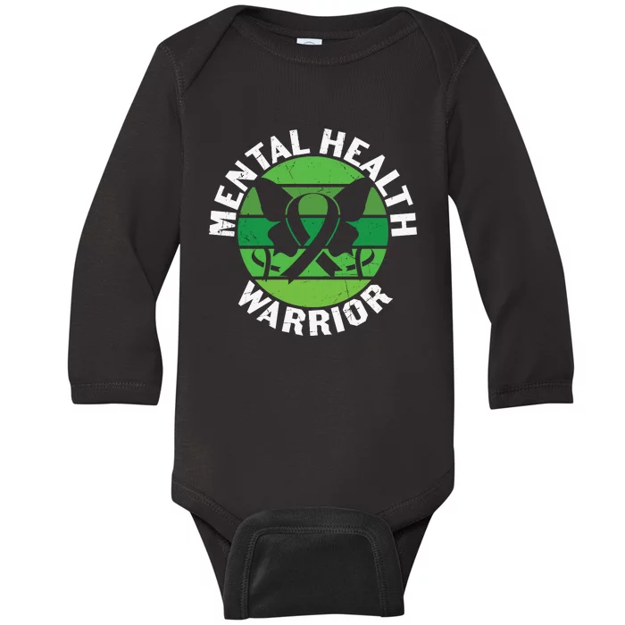 Mental Health Awareness Funny Mental Health Warrior Gift Baby Long Sleeve Bodysuit