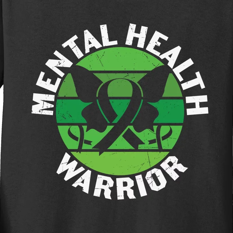 Mental Health Awareness Funny Mental Health Warrior Gift Kids Long Sleeve Shirt