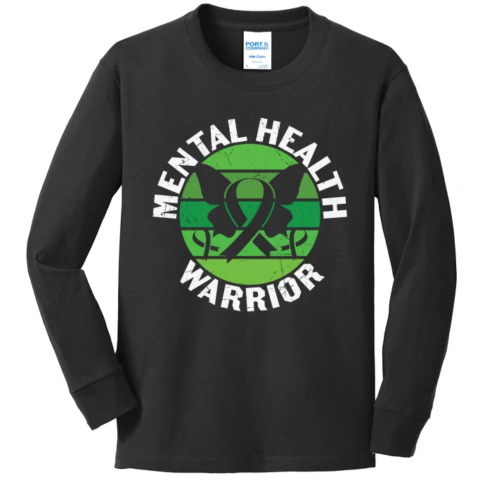 Mental Health Awareness Funny Mental Health Warrior Gift Kids Long Sleeve Shirt