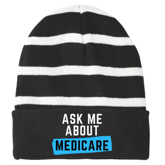 Medicare Health Ask Me About Medicare Striped Beanie with Solid Band