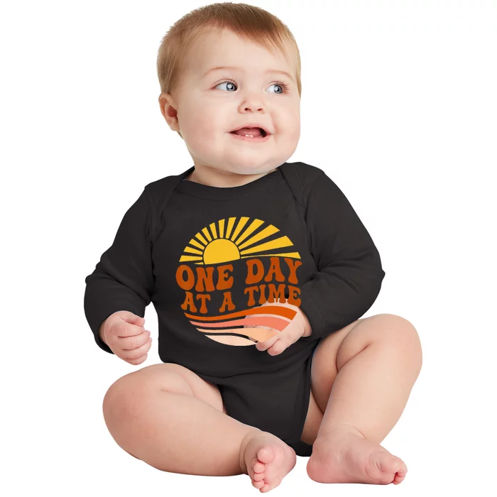 Mental Health Awareness One Day At A Time Retro Sunshine Baby Long Sleeve Bodysuit