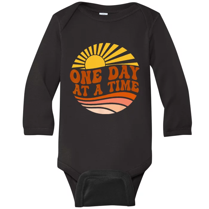 Mental Health Awareness One Day At A Time Retro Sunshine Baby Long Sleeve Bodysuit