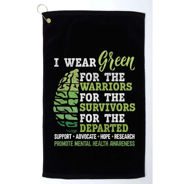 Mental Health Awareness Matters Support I Wear Green Warrior Platinum Collection Golf Towel