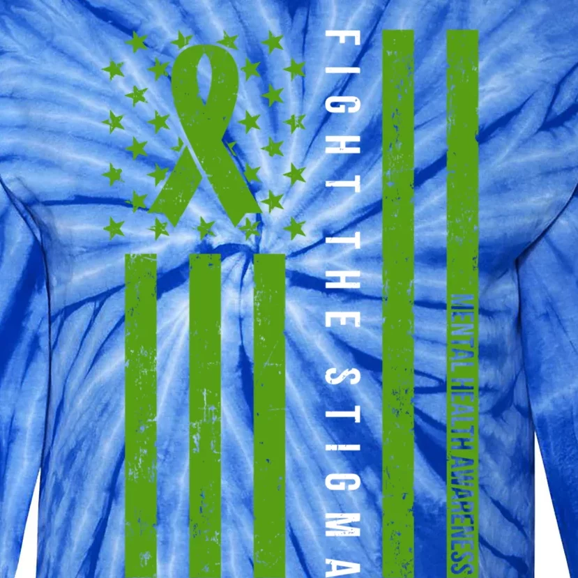 Mental Health Awareness Green Ribbon Support Love Usa Flag Cute Gift Tie-Dye Long Sleeve Shirt