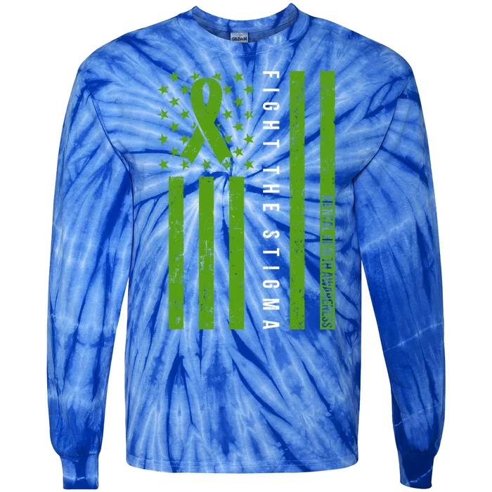 Mental Health Awareness Green Ribbon Support Love Usa Flag Cute Gift Tie-Dye Long Sleeve Shirt