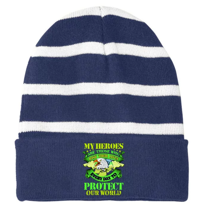 My Heroes Are Those Who Veteran Striped Beanie with Solid Band