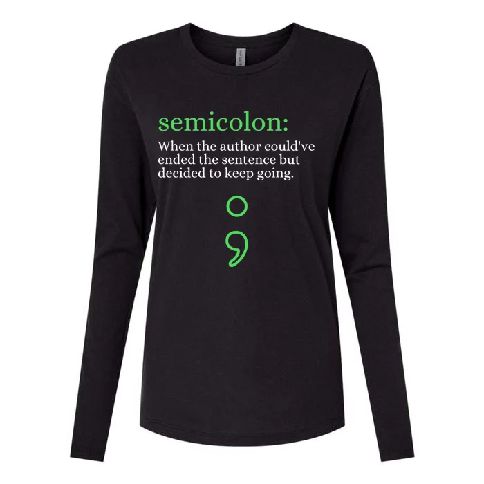 Mental Health Awareness Month Semicolon Definition Green Funny Gift Womens Cotton Relaxed Long Sleeve T-Shirt