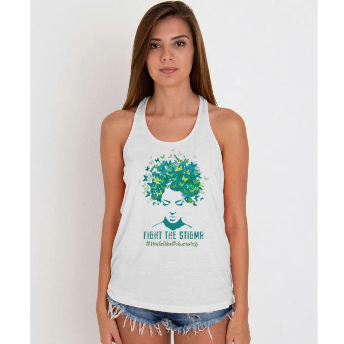 Mental Health Awareness Month Fight The Stigma Positive Quote Women's Knotted Racerback Tank