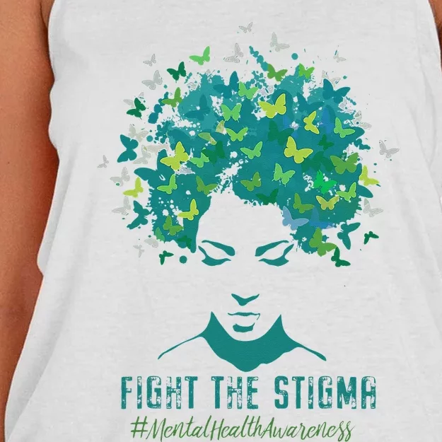 Mental Health Awareness Month Fight The Stigma Positive Quote Women's Knotted Racerback Tank