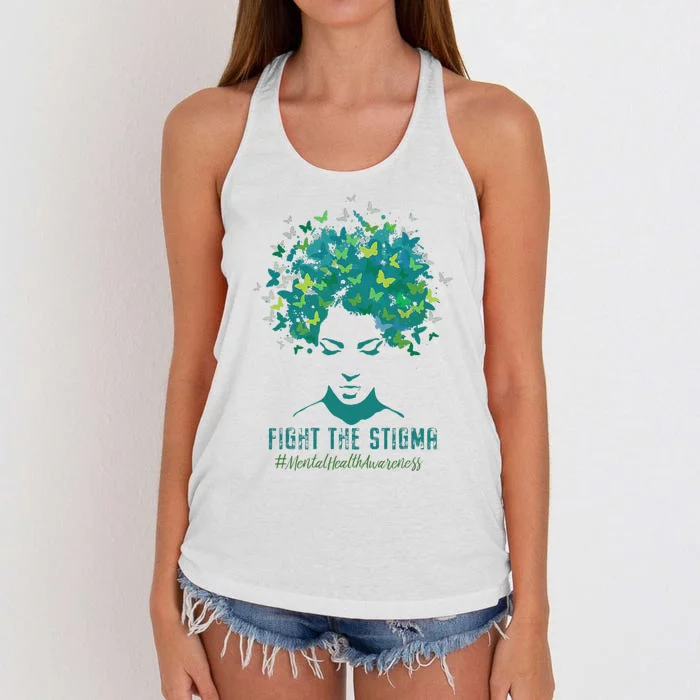 Mental Health Awareness Month Fight The Stigma Positive Quote Women's Knotted Racerback Tank