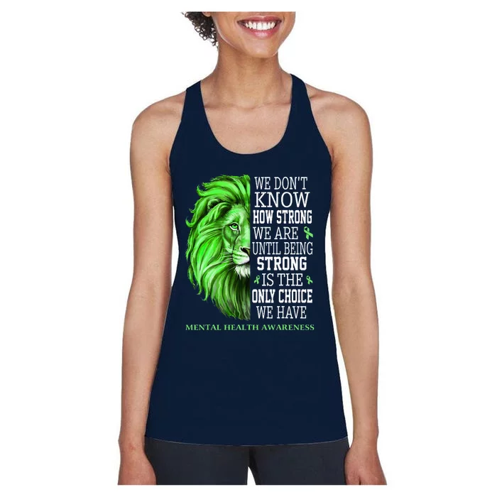 Mental Health Awareness We Wear Green Mh Ribbon Lion Women's Racerback Tank